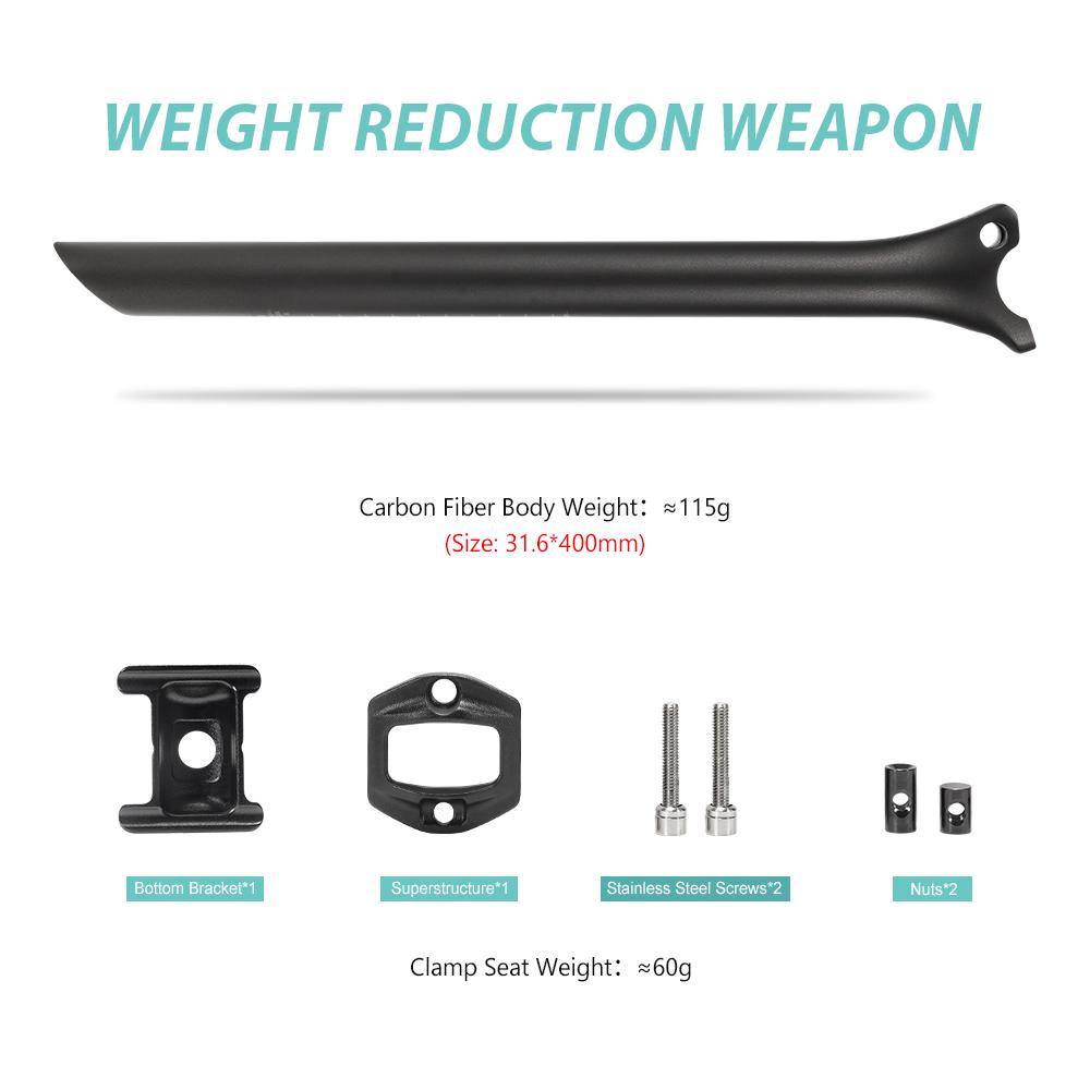 TOSEEK C70 No Logo Carbon Seatpost Light Weight 27.2/31.6mm Matte Black MTB Road Bike Seat Post Seat Tube Bicycle Parts