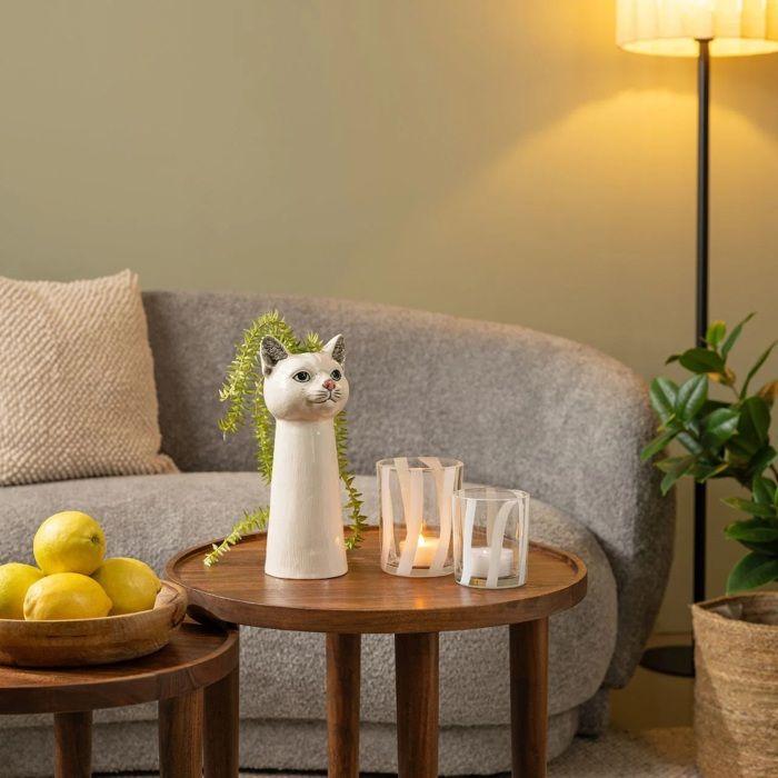 Vase décoratif - EDEN - Tête de chat - Céramique blanc - 28 cm - Style contemporain