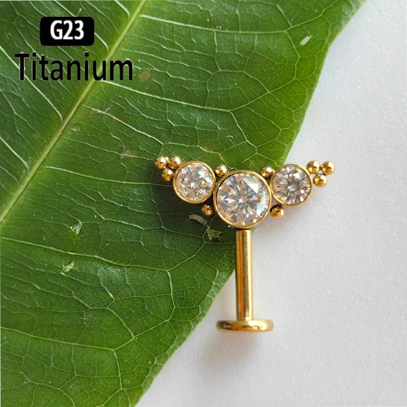 ASTM F136 Titanium 16G Marquise CZ Screw Flat Back Vertical Helix Piercing Ear Cartilage Stud Earrings G23 Titanium Body Jewelry