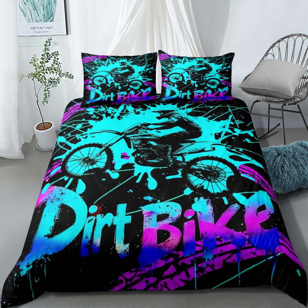 Motorcycle Rider Duvet Cover Set UK Single Double Queen Full King Size Bed Linen Set