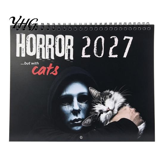 Wall Decoration for Studio 2027 Halloween Horror Movie & Cats Calendar, Creative Spiral Spooky Film Poster Bound Planner with Hanging Hole, Niche Fan