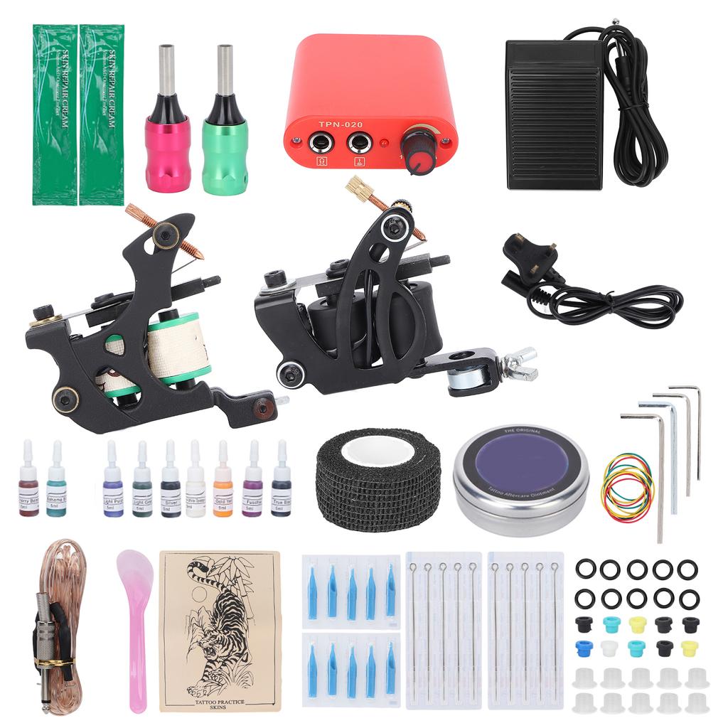 Coil Tattoo Machine Kit Power Supply Clip Cord Foot Pedal Tattoo Needle Tattoo Practice Tool Set