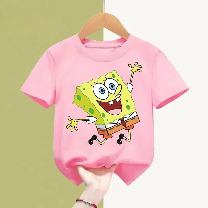 SpongeBobs Children Clothing Anime Summer Short Sleeve SquarePants Clothes T-shirt Cartoon Kids Tops