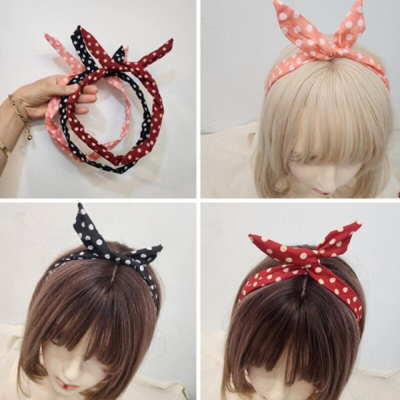 Retro wire polka dot headband pink