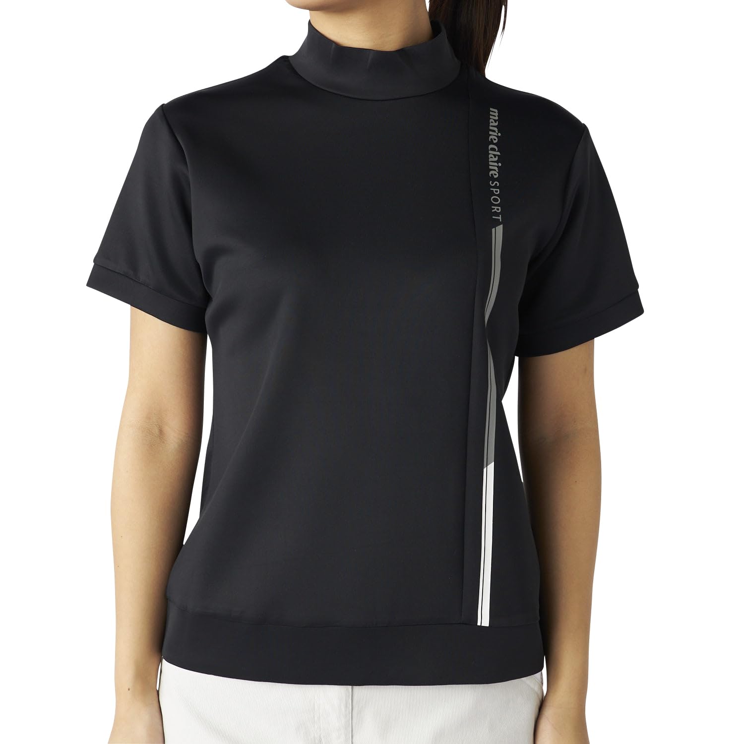 

Женская футболка Marie Claire с коротким рукавом и воротником-стойкой, охлаждающая, с защитой от УФ-лучей 715622W, защита, прикосновение, черный, чёрный