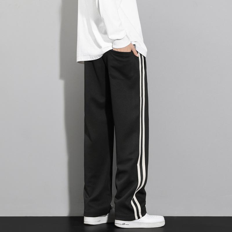 American Striped Casual Pants Men's Summer Black Versatile Draped Wide-leg Pants Men's Loose Straight Sports Pants