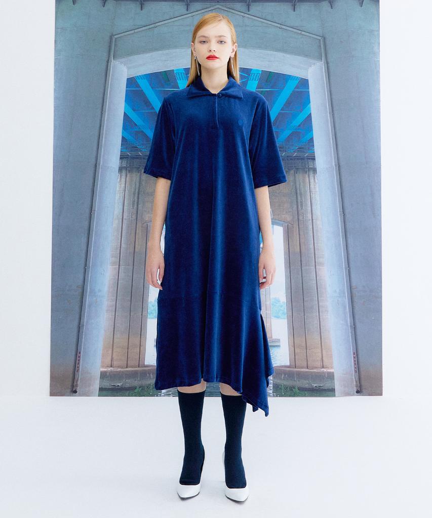 THE STUDIO K Asymmetrical Velour Dress_Navy