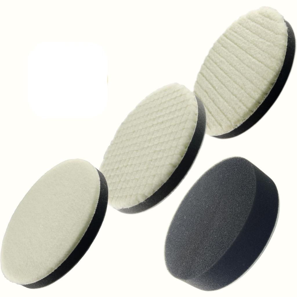Polisher Buffing 125mm Sponge Buffing with Velcro Closure Wool Buffs 1 Extra Fine Set Pads, Pads, (3 + Sponge, 4-Piece A)