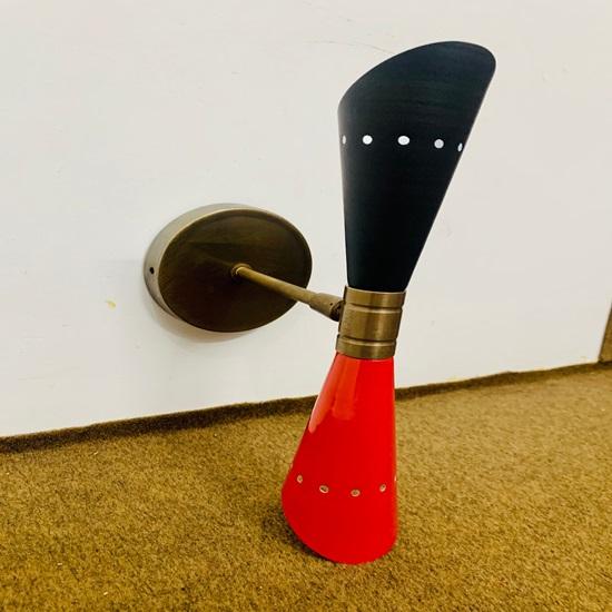 Wall Sconce Mid Century 1950's Black Red  Italian Wall Sconce Diabolo Light Fixture Lamp