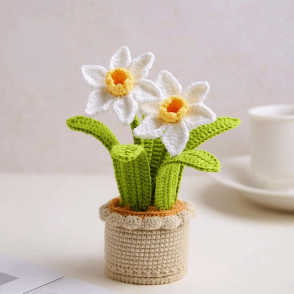 

Handwoven Crochet Flowers Potted Fake Flower Creative Artificial Flowers Desktop Decoration