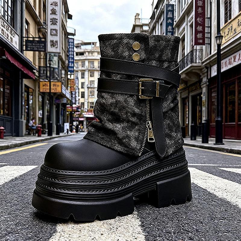 Spring and Autumn Thick-soled Muffin Short Boots Casual Shoes Small Heightening Trouser Boots Single Shoes Martin Boots Women