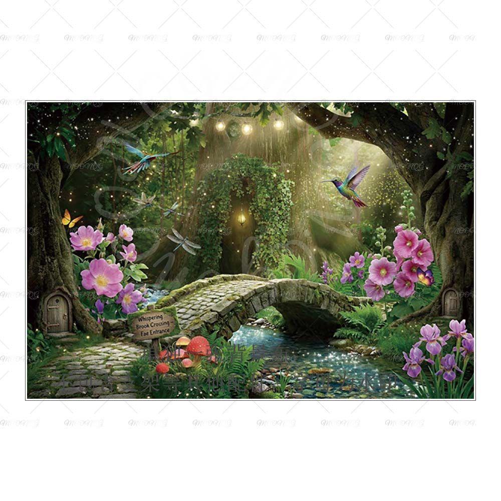 Dreamy Fairy Tale Forest Mushroom House Photography Background Cloth - Children's Birthday Party Decorative Wall Background