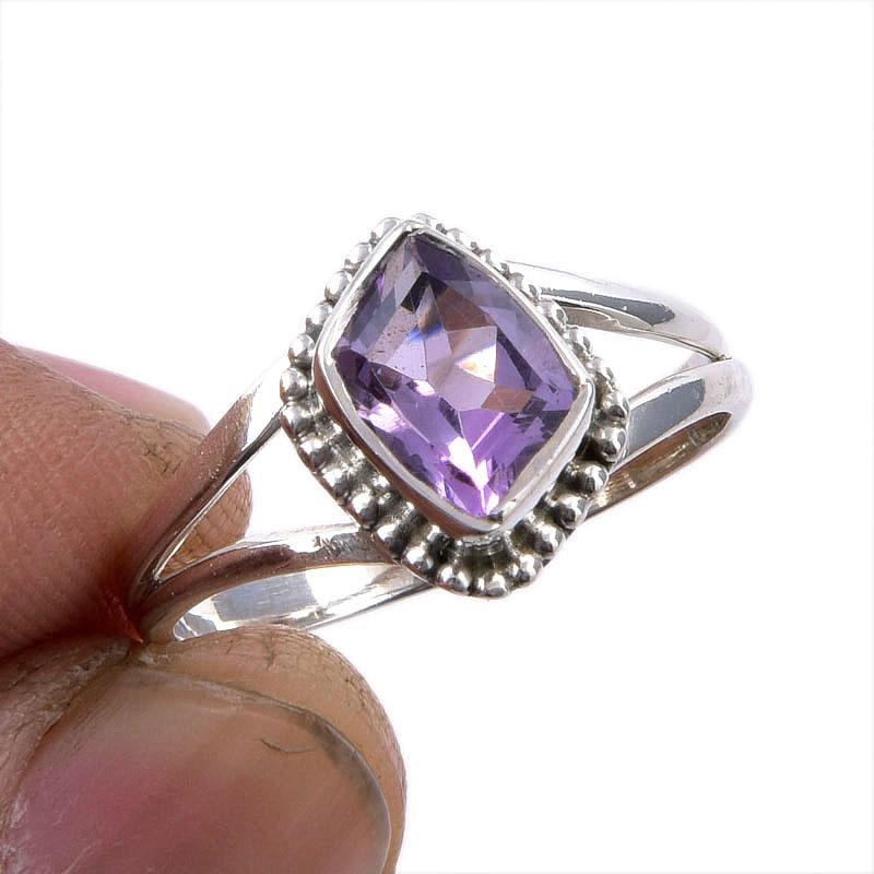 

Natural Pink Amethyst Gemstone 925 Solid Sterling Silver Jewelry Ring S.8.5 h0n41