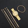 6PCs/Set Women's Watch Fashion Three Eye Dial Stainless Steel Strap Simple Quartz Watch Set with Gold Bracelet