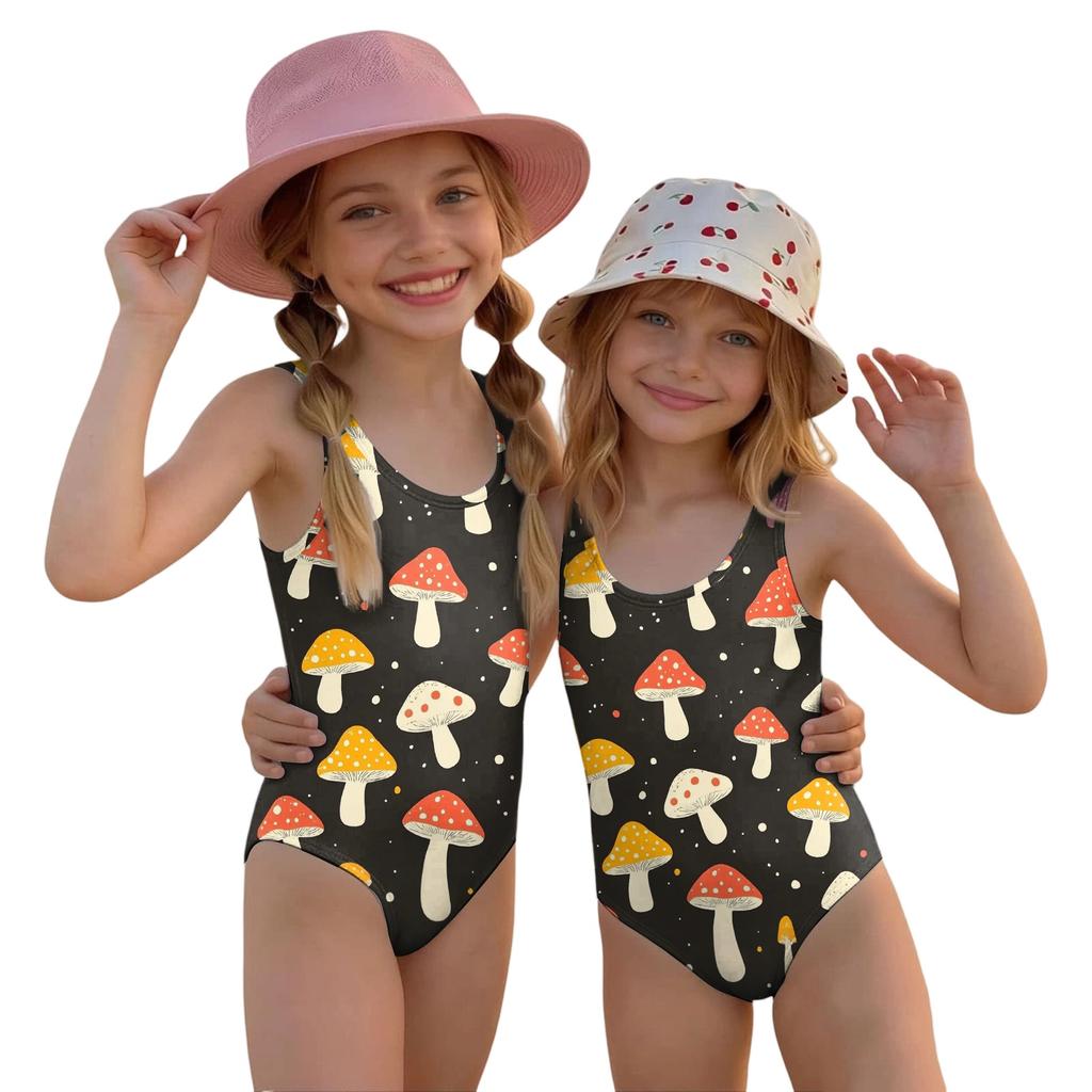 Maiô Infantil de Peça Única Verão Moda Casual Sem Mangas com Estampa de Cogumelos Adequado para Praia Piscina Atividades Aquáticas