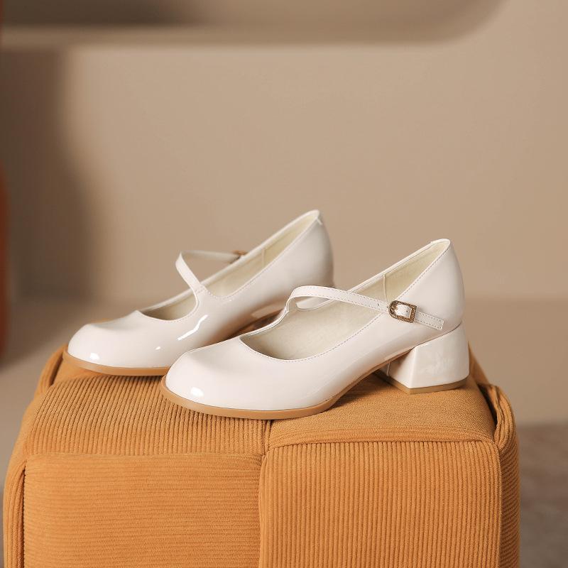 

Мягкая кожа ретро слово с туфлями Мэри Джейн женские минималистичные высококлассные удобные легкие с толстым каблуком туфли-лодочки 40