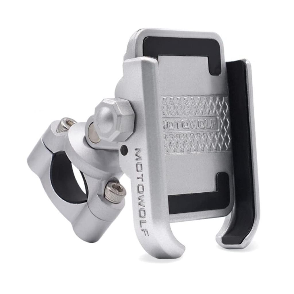 NikoMaku Motorcycle Smartphone Durable Handlebar Fits Inch Easy Silver Holder, All-Aluminum Construction, Anti-Vibration, Waterproof, Secure,