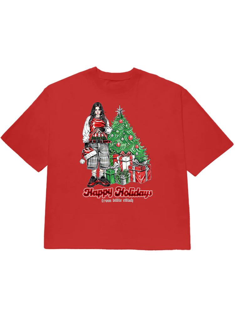 

2026 New Billie Eilish Christmas Style European and American Retro Pure Cotton Print Shortsleeved Tshirt for Summer 2026 4XL