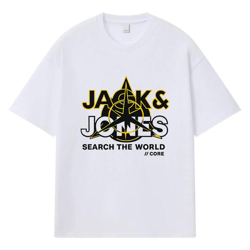 2026 Printed Graphic Jacks & Jones Logo Y2k Harajuku Streetwear 100% Cotton T Shirt Casual Oversized Summer Men T-shirt