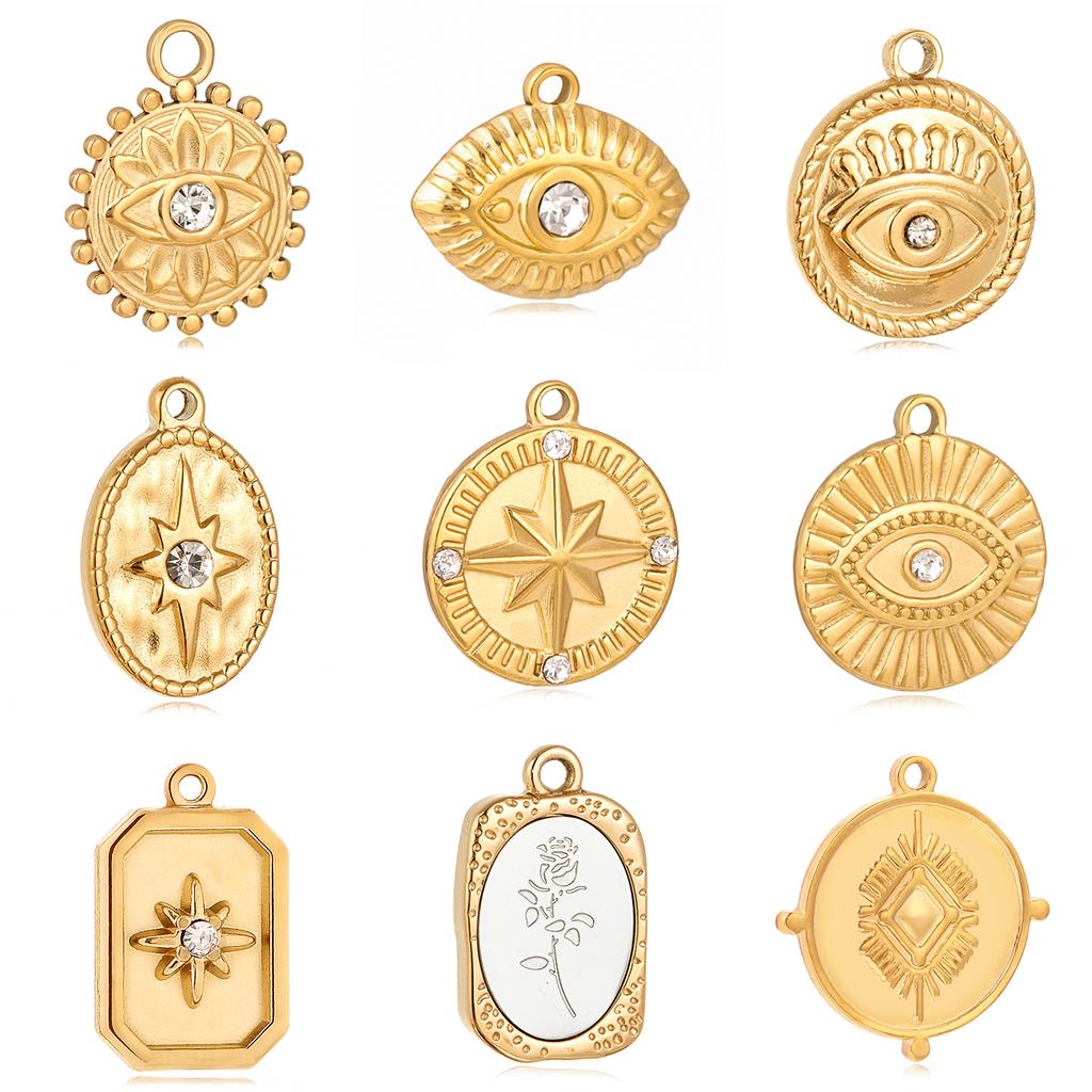 3 Stück Edelstahl Goldfarben Beschichtet Strassstein Blaues Böses Auge Anhänger Halskette Armband Ohrring DIY Schmuckherstellung Zubehör