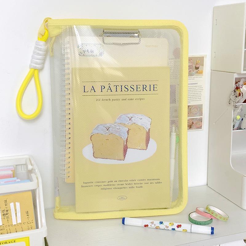 Macaron Transparent A4 Zippered File Bag - Large Capacity, Durable, Waterproof Student Storage