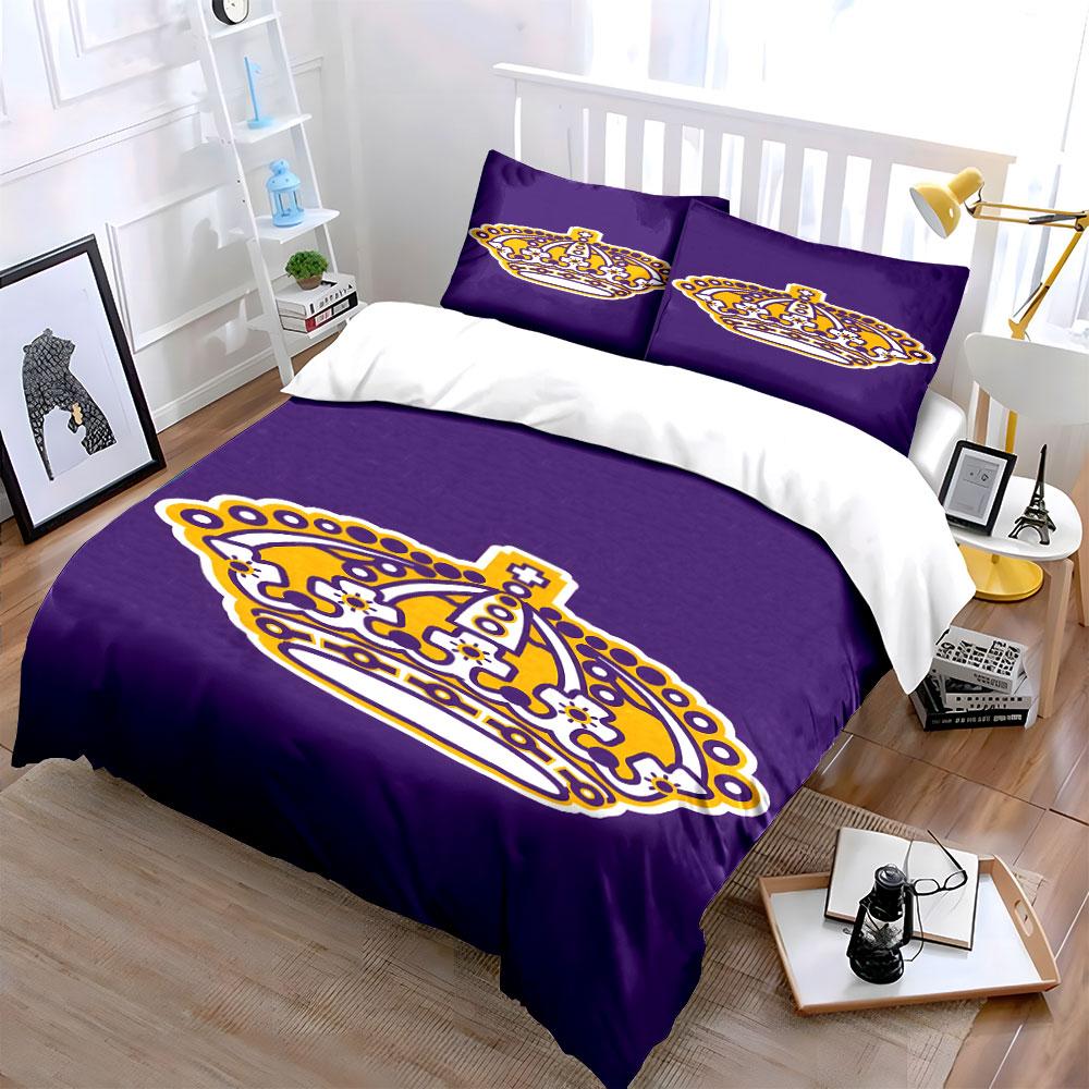 Royal Crown Design on Purple Background Print Bedding Set Duvet Cover Pillowcases (1* Duvet Cover 2* Pillowcases Do Not Include Comforter)