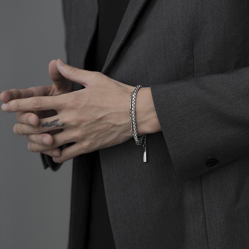 Mens Titanium Steel Bamboo Joint Double Layer Stackable Bracelet Minimalist Japanese Retro Style Unisex Fashion Accessory
