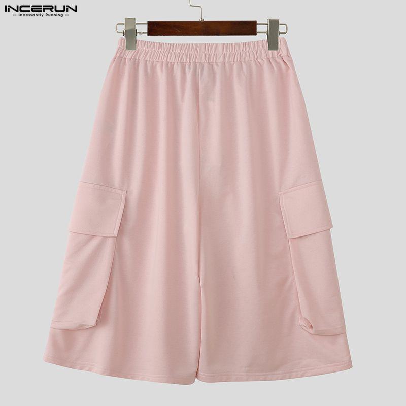 INCERUN Summer Men Elastic Waist Pockets Casual Loose Shorts Pants Capri