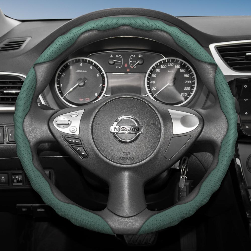 Suitable for Nissan Steering Wheel Cover with Wavy Sports Design, Breathable Leather, Segmented Anti-Slip, Sweat-Absorbing Protective Cover