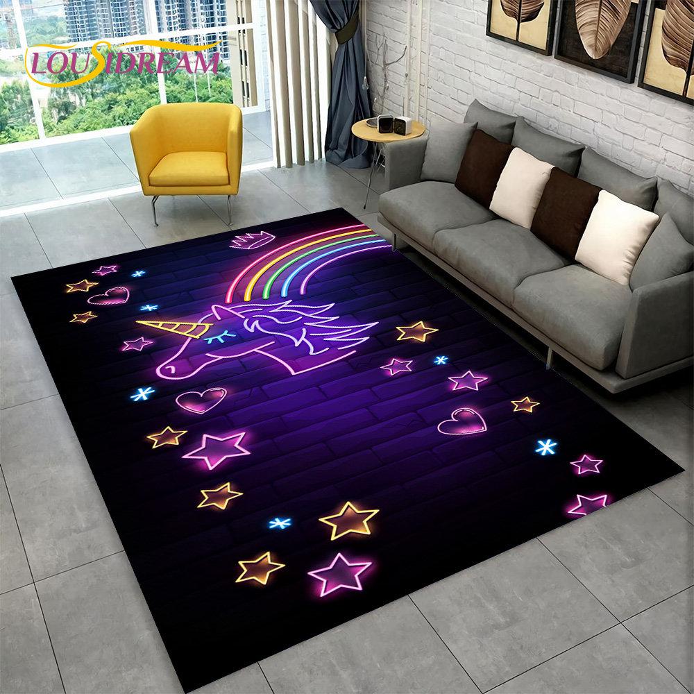 3D Cartoon Eenhoorn Dier Gebied Tapijt, Tapijt Tapijt voor Woonkamer Kinderkamer Bank Deurmat Decor, Kids Paly Antislip Vloermat