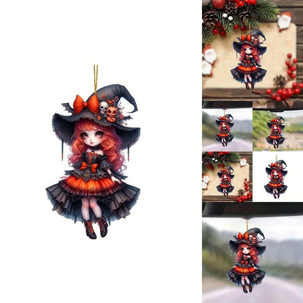 Cartoon Girl Acrylic Car Pendant Halloween Decor Cute Girl Car Ornament For Vehicle Interior