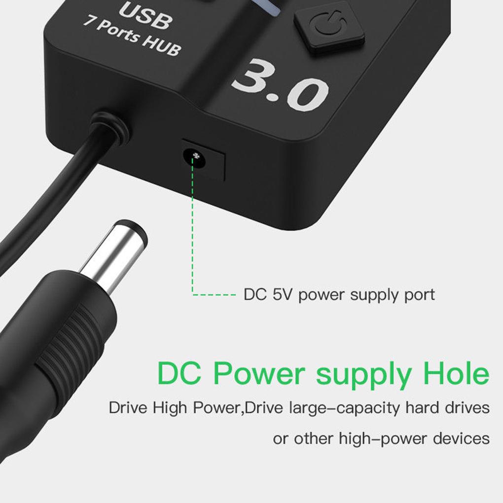 USB 3.0 Hub Splitter 4 Port High Speed Individual On/off Switch AC Power Adapter for Laptop PC