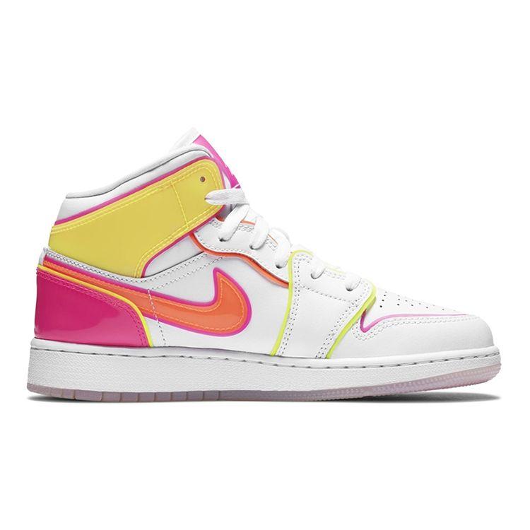 Air Jordan 1 Mid SE GS Edge Glow Kids Sneakers White Hyper-Crimson Pink-Blast CV4611-100