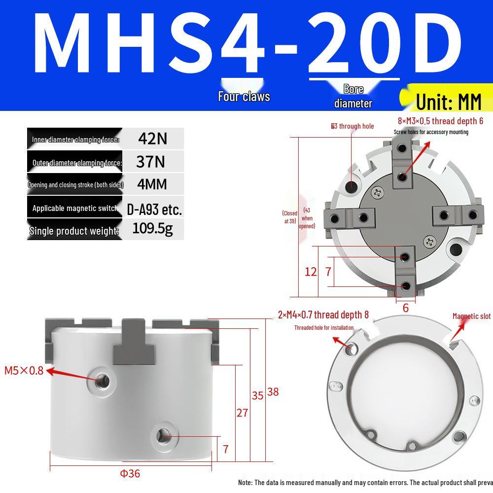SMC Pneumatic Gripper Fingers: Two-Jaw, Three-Jaw, Four-Jaw MHS2/3/4-16D/25D/40D/50/63D