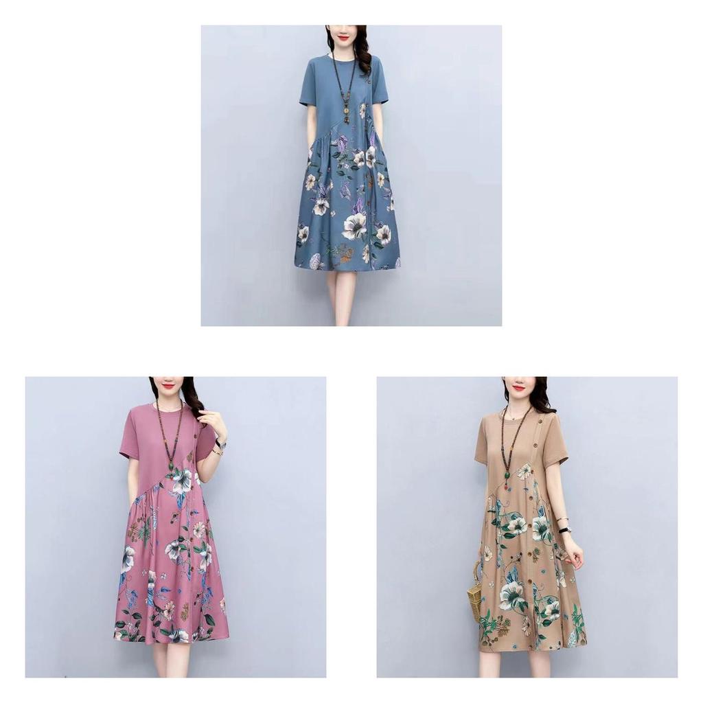 Vintage Floral Print A Line Dress With Button Front For Ladies Summer Casual Wear