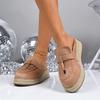 Fashion Casual Pink Suede Mules Slippers Women Hemp Sole Wedge Heels Sandals Women 2025 Summer Bohemia Slip On Sandals Plus Size 42