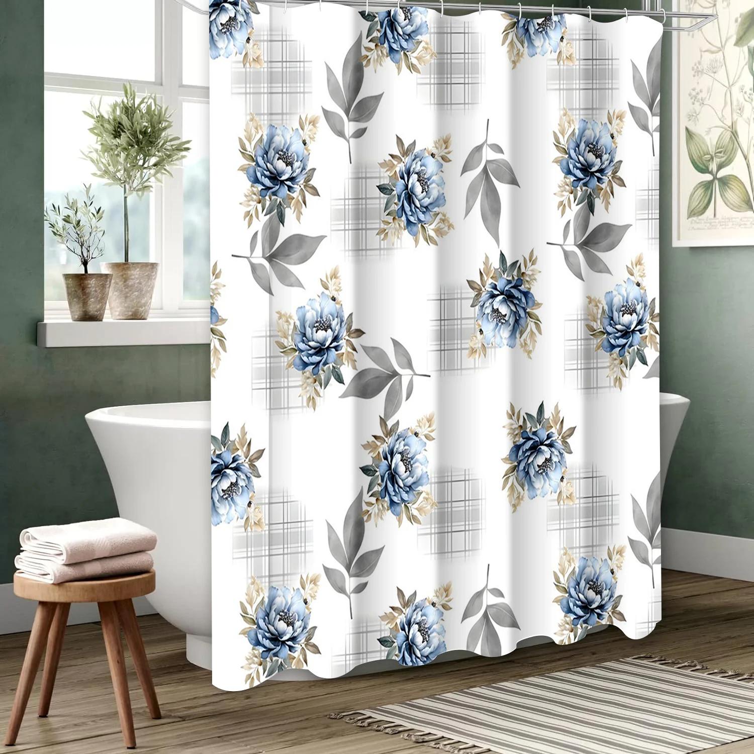 

Floral Bathing Curtain Bathroom Letters Shower Curtain Waterproof With 12 Hooks Fishes Home Deco W90xH180cm