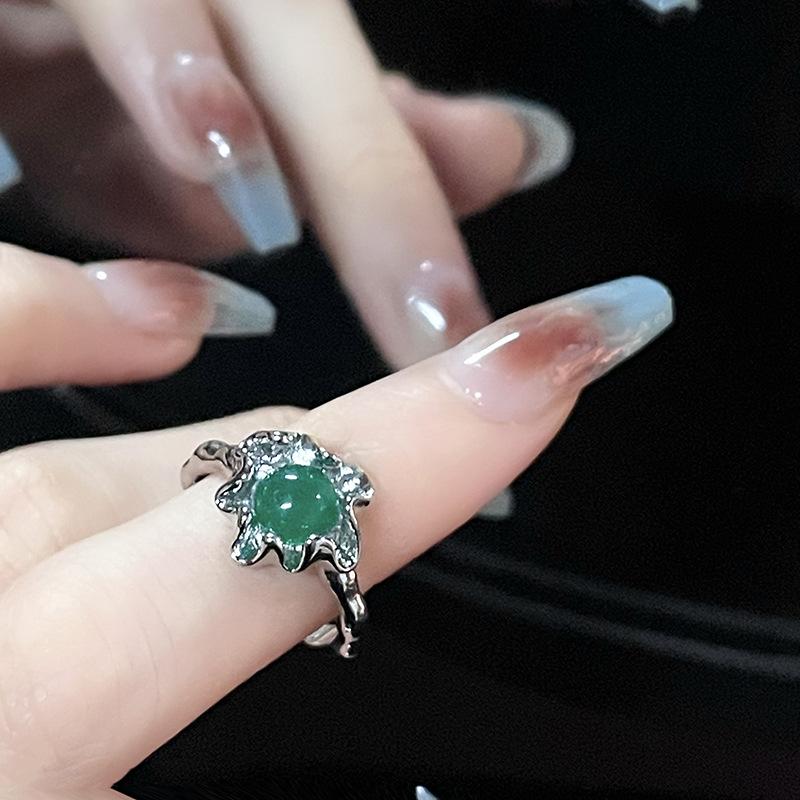 National Style Jade Open Ring Fold Irregular Cold Wind Light Luxury High Sense Niche Ring