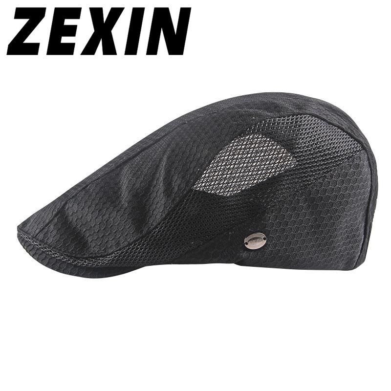 ZEXIN Mesh Beret Hat Men's Summer Outdoor Sunscreen Sun Hat Light Breathable Duck Tongue Cap Female Fashion Casual Cool Cap