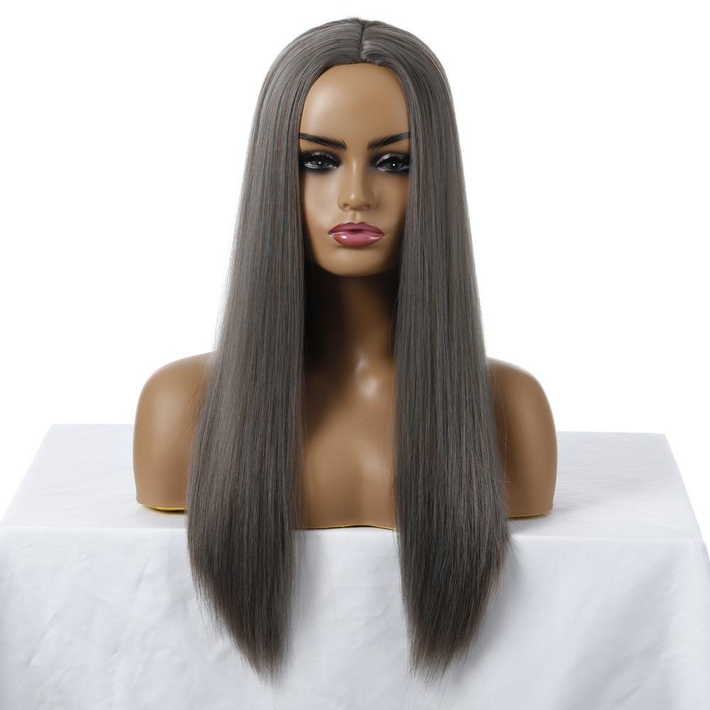 Fiore di Tessuto Multicolore Capelli Lunghi Lisci Parrucca Sintetica da Donna Set