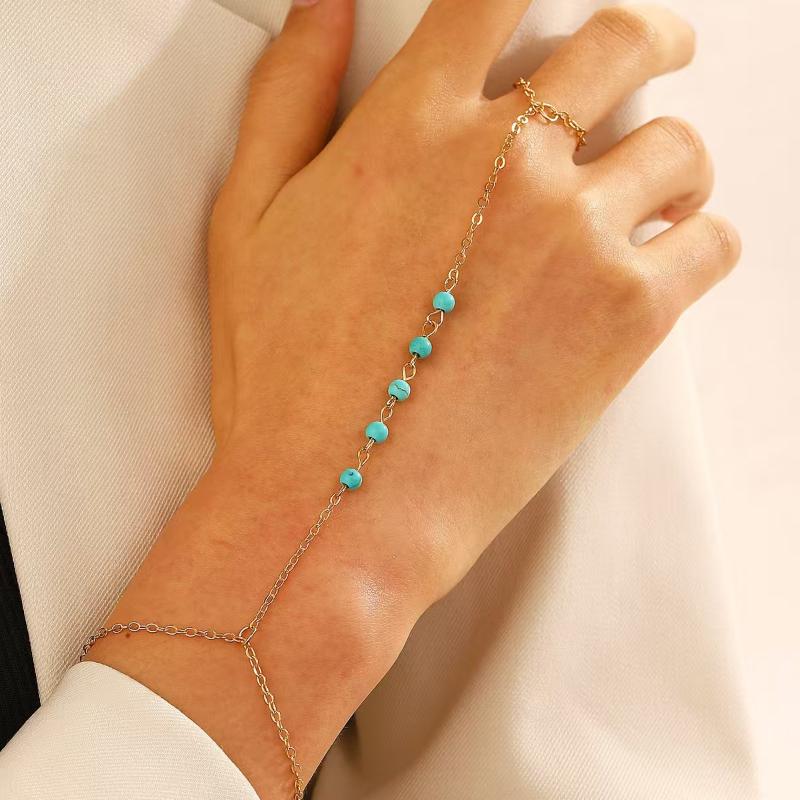 Gold Big Crystal Ring Bracelet For Women Wrist Chain Jewelry Hand Back Chain