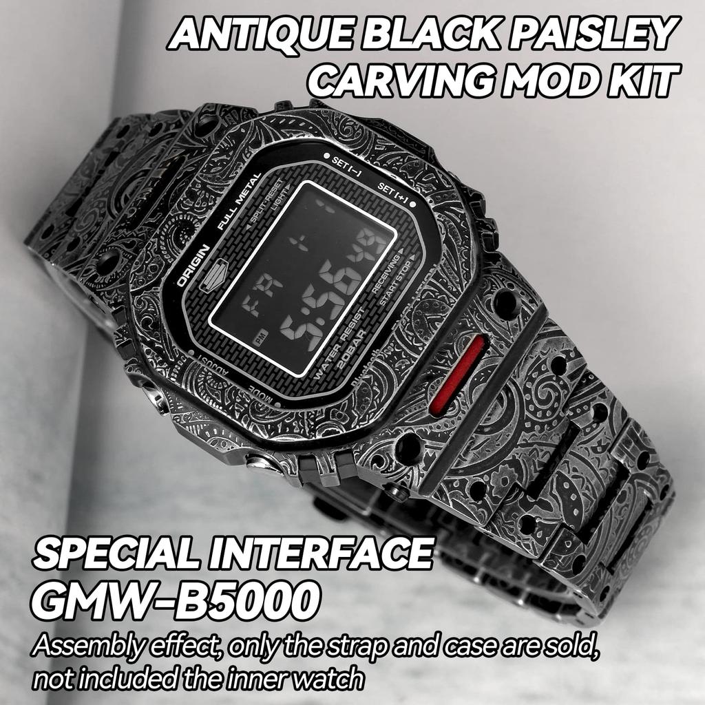 Korlexchi Metalllünette & Armband MOD-Kit für G-SHOCK GMW-B5000 Retro Schwarz 316L