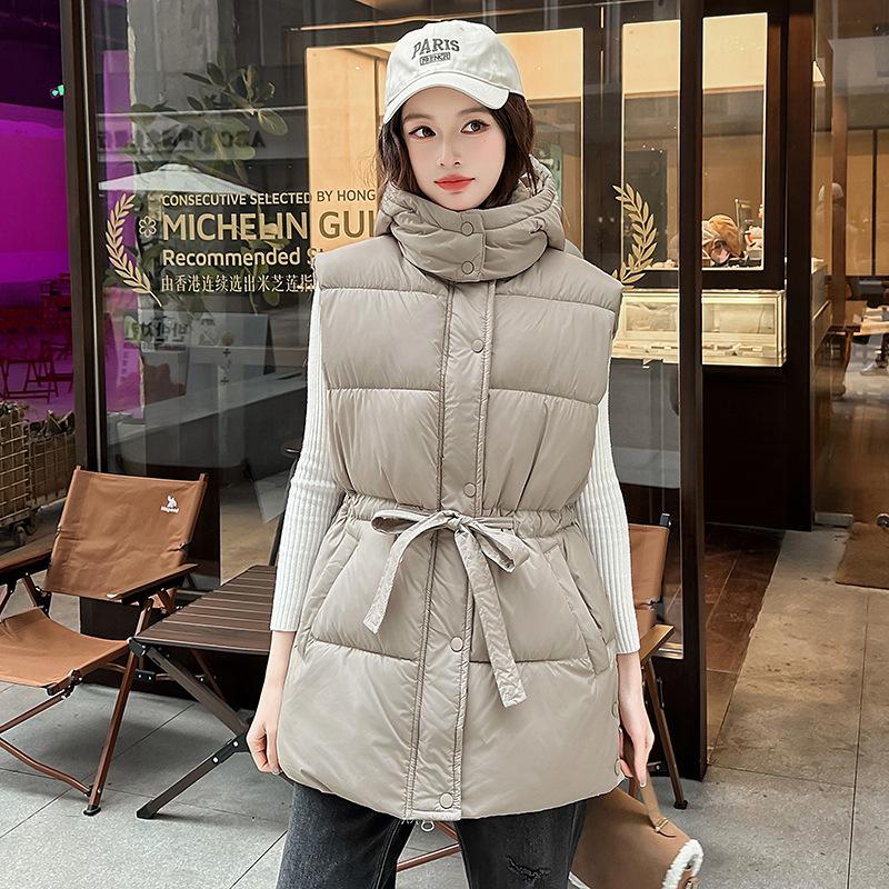 Cotton vest women's autumn and winter new down cotton vest waist thin hooded vest cotton vest versatile