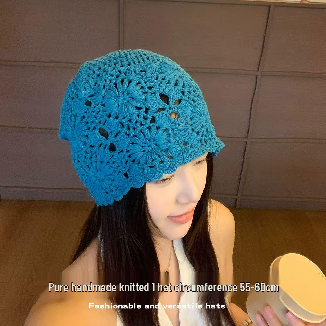 

Жіноча В язана Шапка Біні Ручної Роботи в Ретро Стилі - Тонка, Ажурна Вовна для Весни/Осені M (56-58cm)