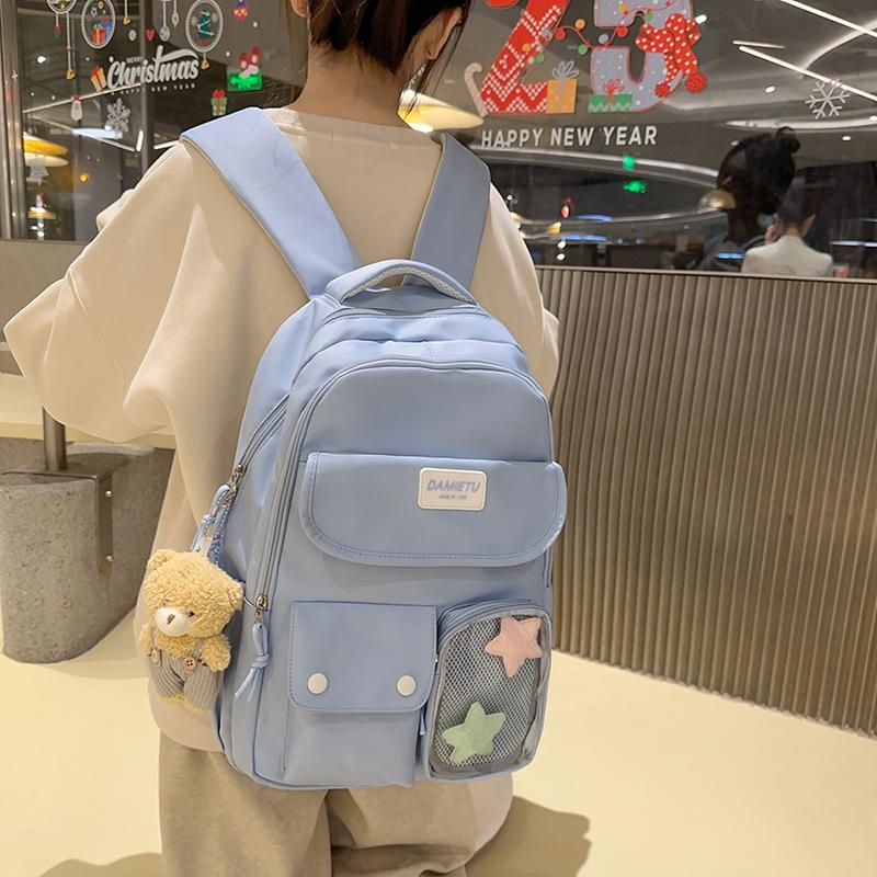 Campus Schoolbag Women's Large Capacity Backpack Student Solid Color Backpack