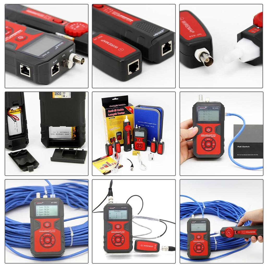 NOYAFA NF-858C Cable Tester Trace Line Locator LCD POE BNC Finder Port Blinking Red Light Test Measure Length Cable Tracker Network tools