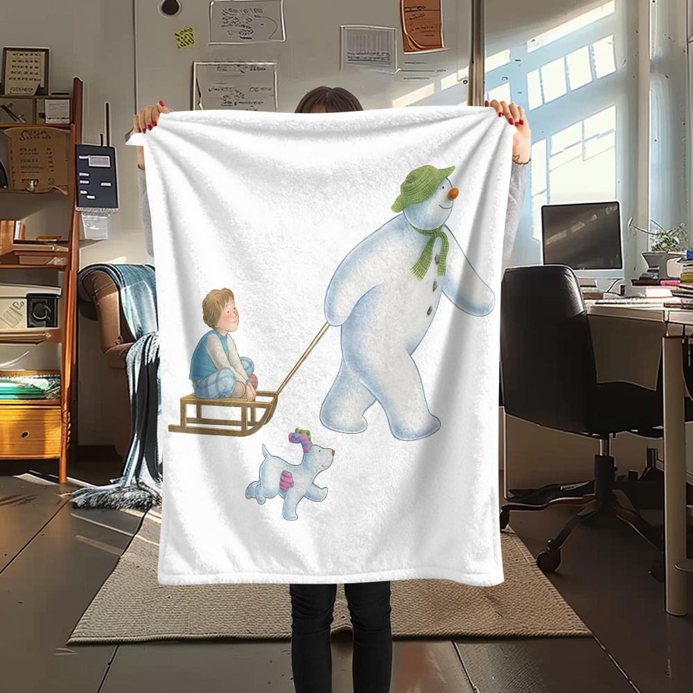 1PC The Snowman Print Flannel Blanket, High quality All Seasons, Home Decor, Warmth and Comfort, Perfect for Christmas Gifts