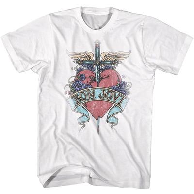 Camiseta Hombre Bon Jovi Corazón Perforado Tatuaje Banda de Rock Vintage Merch de Gira de Álbum