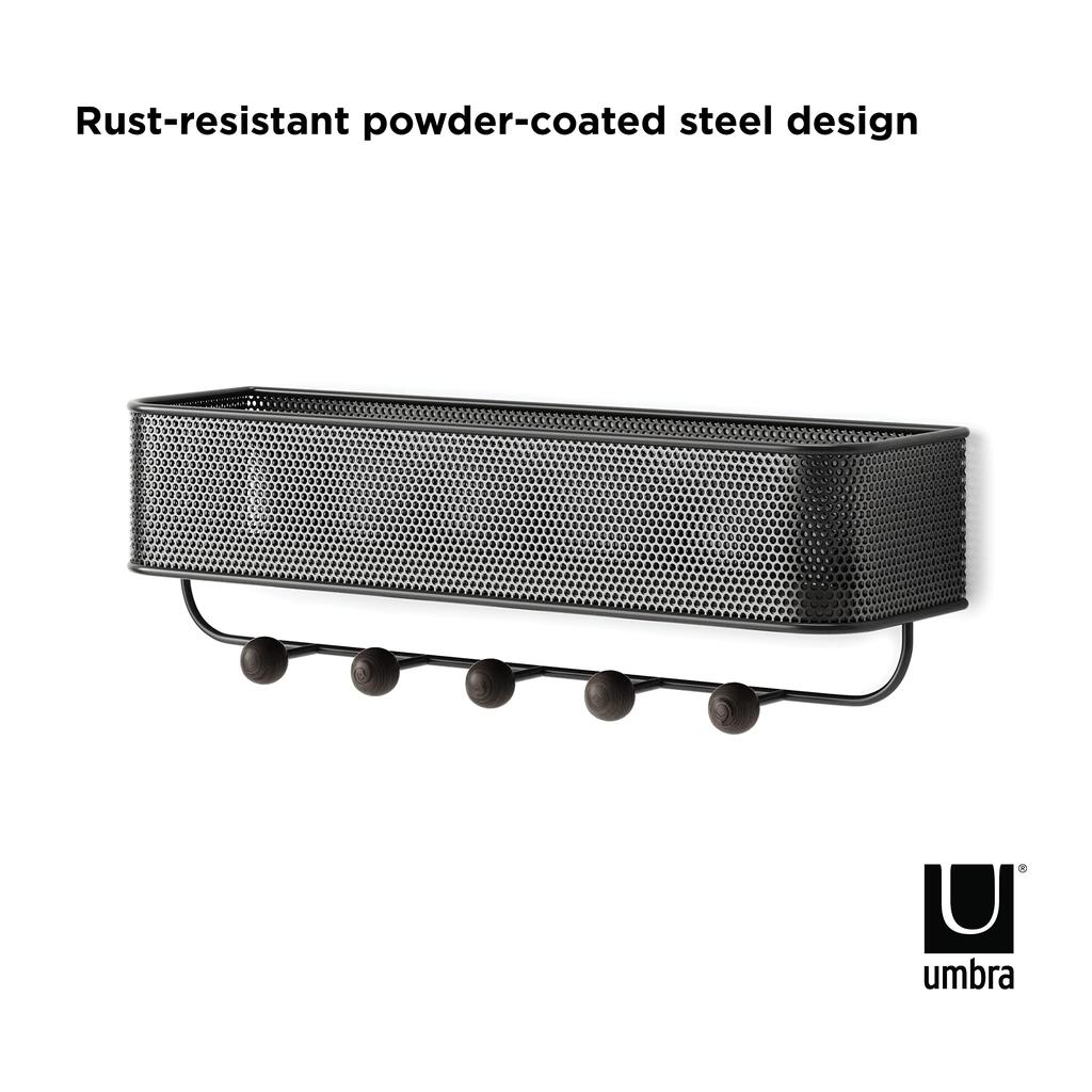 Umbra Wall Storage Organizer Mesh Wall Wall 10kg Weight Estique W32 X D9 X H9cm Hooks, Box, Hook, Mounted, Capacity, Black/Walnut, 21004245048,