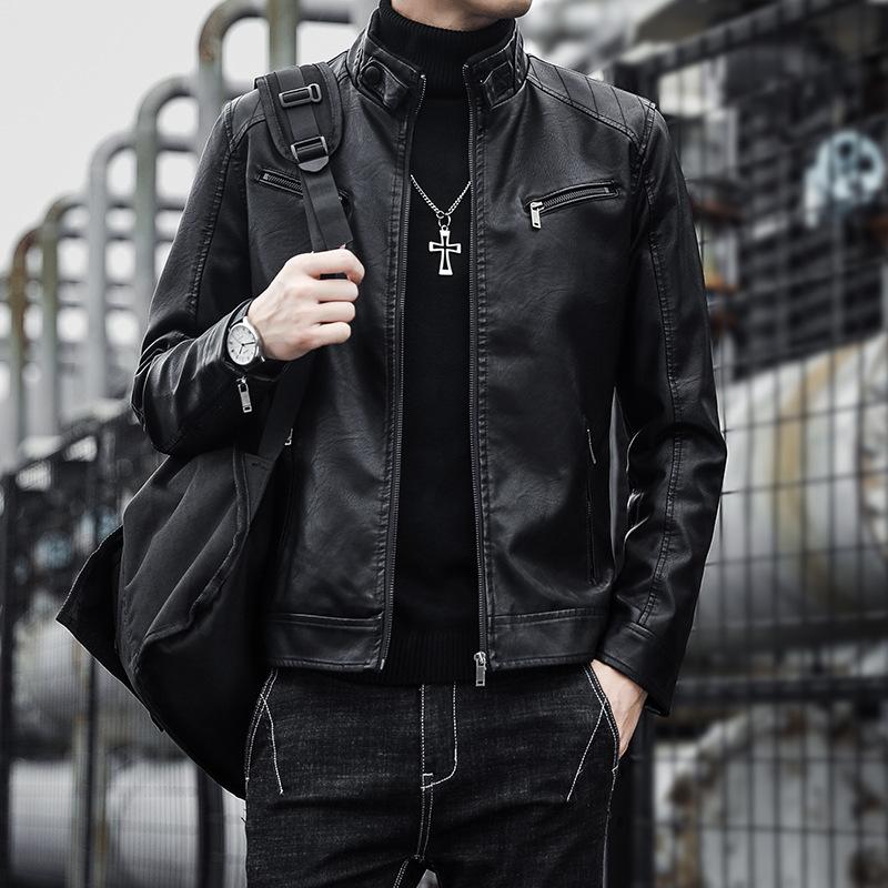 Giacca da motociclista in pelle da uomo primaverile, giacca invernale, versione coreana, slim-fit, giovanile, casual, top in pelle PU
